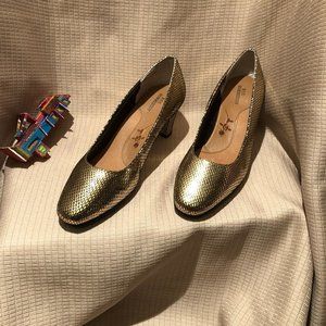 Ros Hommerson Metallic leather snake Print Pump Heels, round toe, Black / metall